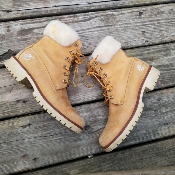 Timberland Wheat Nubuck Leather Faux Fur Trimmed Lace-up Work Utility Boots 8.5 - Picture 2 of 6